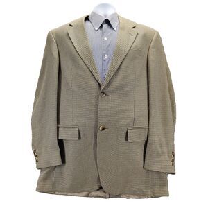 John Ashford Men Sz 42L Blazer Two Button Cream Brown Herringbone Silk Blend